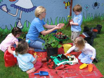 Helping in the garden.