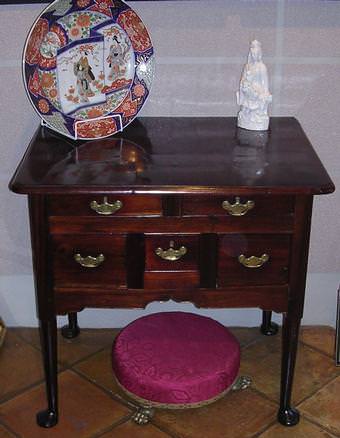 Mahogany and laburnum lowboy circa