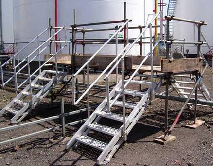 Walkways over pipes at a chemical plant.