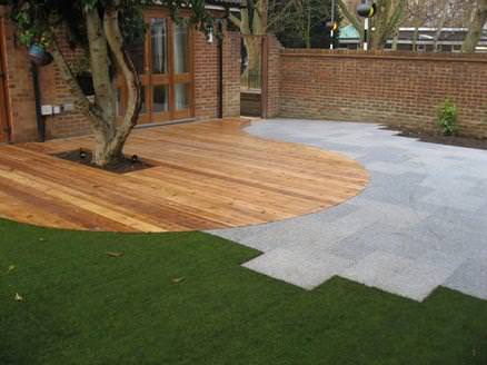 cedar deck with granite paving