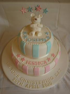 Girl/Boy ivory stripe Christening Cake