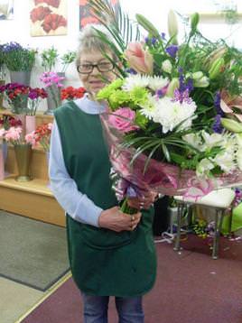 Sarah with large bouquet