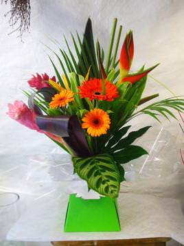 Exotic flower bouquet in aquapack