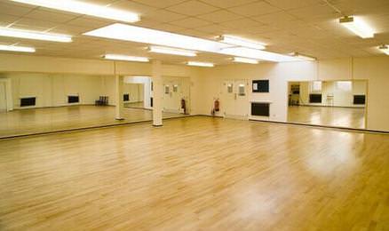 Bright, light, enormous dance studio .