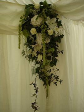 green and white hanging arrangement